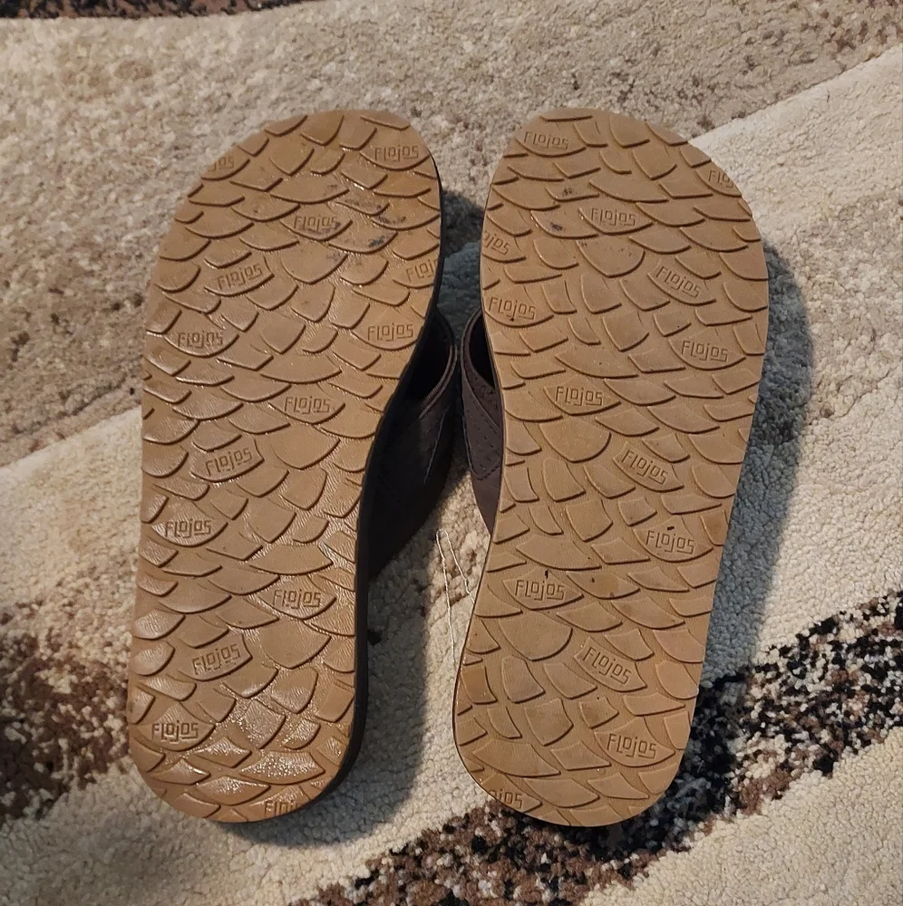 Flojos Leather Dark Brown Men's Flip-Flops Sz-8